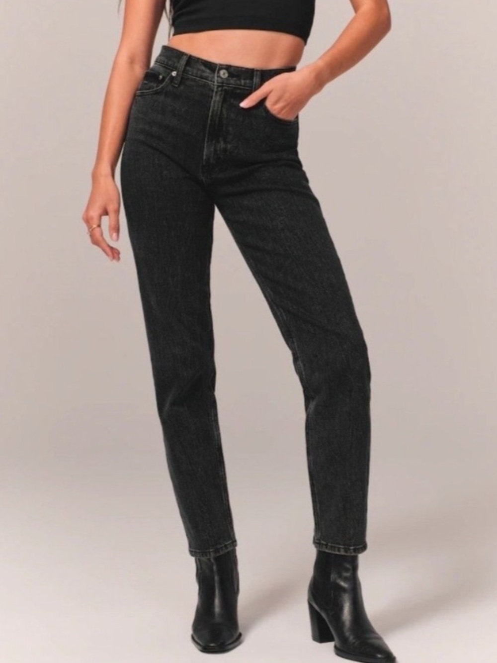 Abercrombie & Fitch Curve Love Mom Jean Faded Black